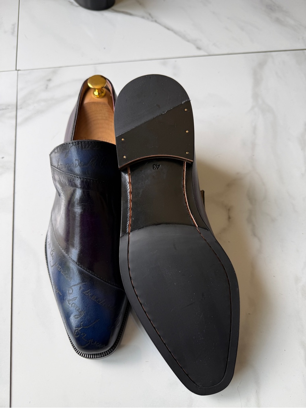 Men's Two-Tone Blue & Purple Leather Slip-On Loafers - Picture 3 of 7